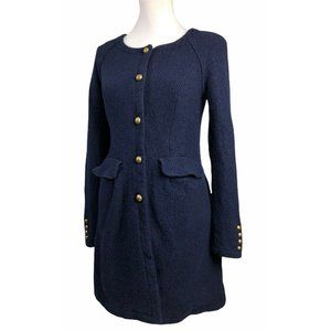 Free People Wool Blend Coat Navy Blue Gold Button Peplum Military Size XS